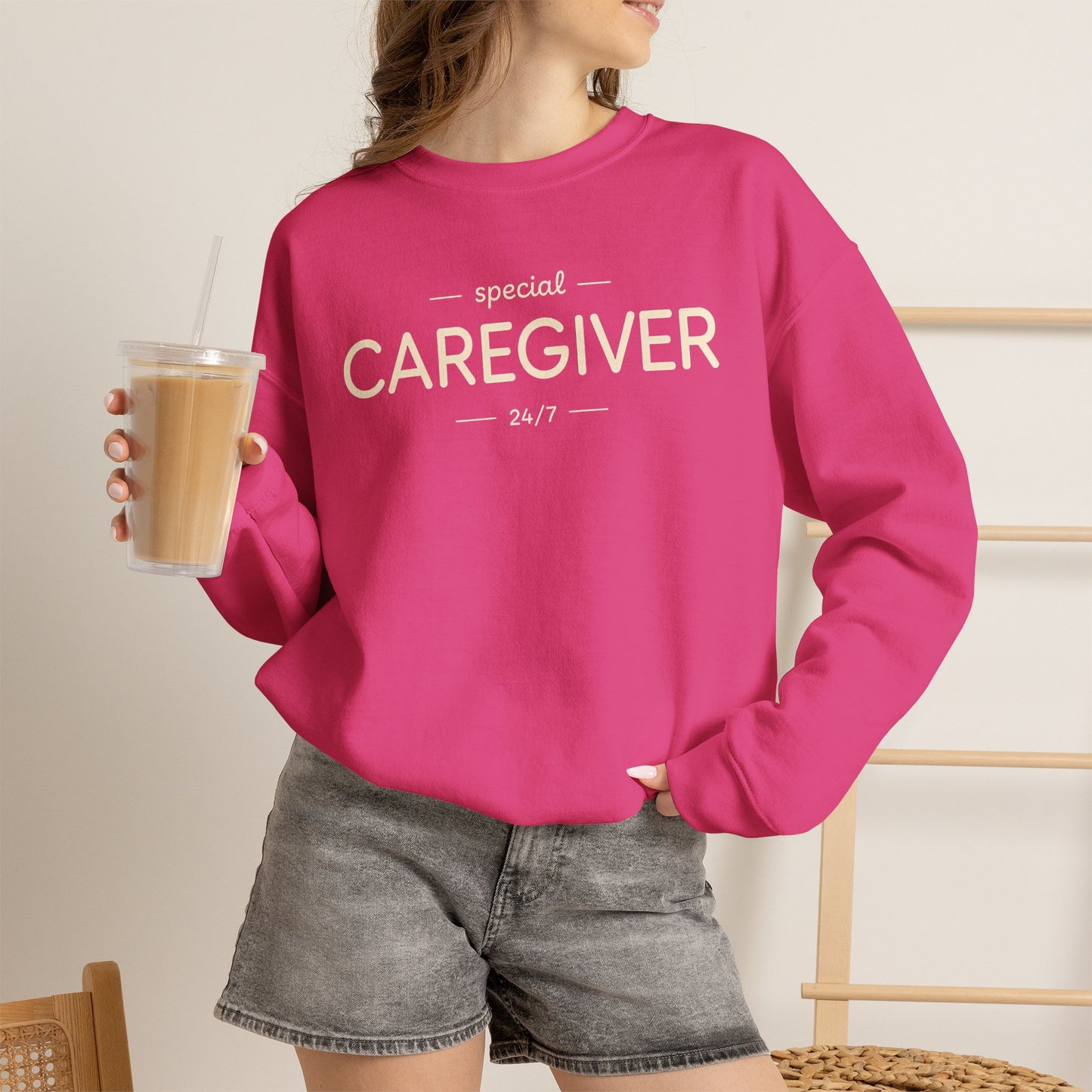 Caregiver Crewneck Sweatshirt — "Special Caregiver 24/7" Comfort Pullover