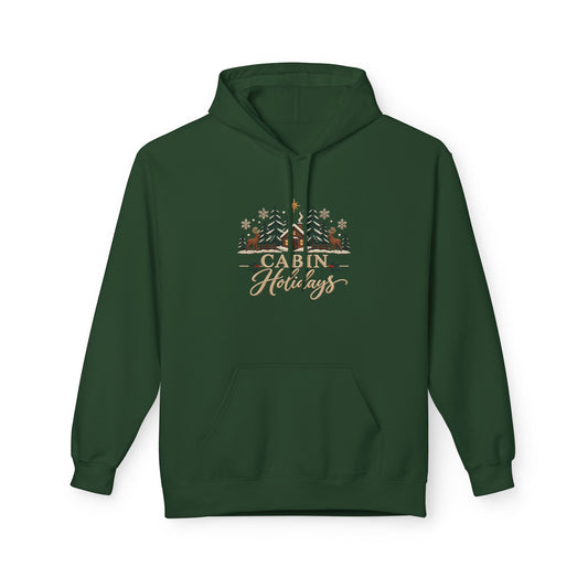 Cabin Holidays Midweight Fleece Hoodie - Faux-Embroidery, S - 5XL