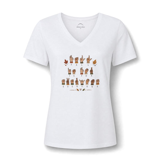 ASL Alphabet V-Neck Tee — Women's Sign Language Graphic T-Shirt "Fall is for Everyone"