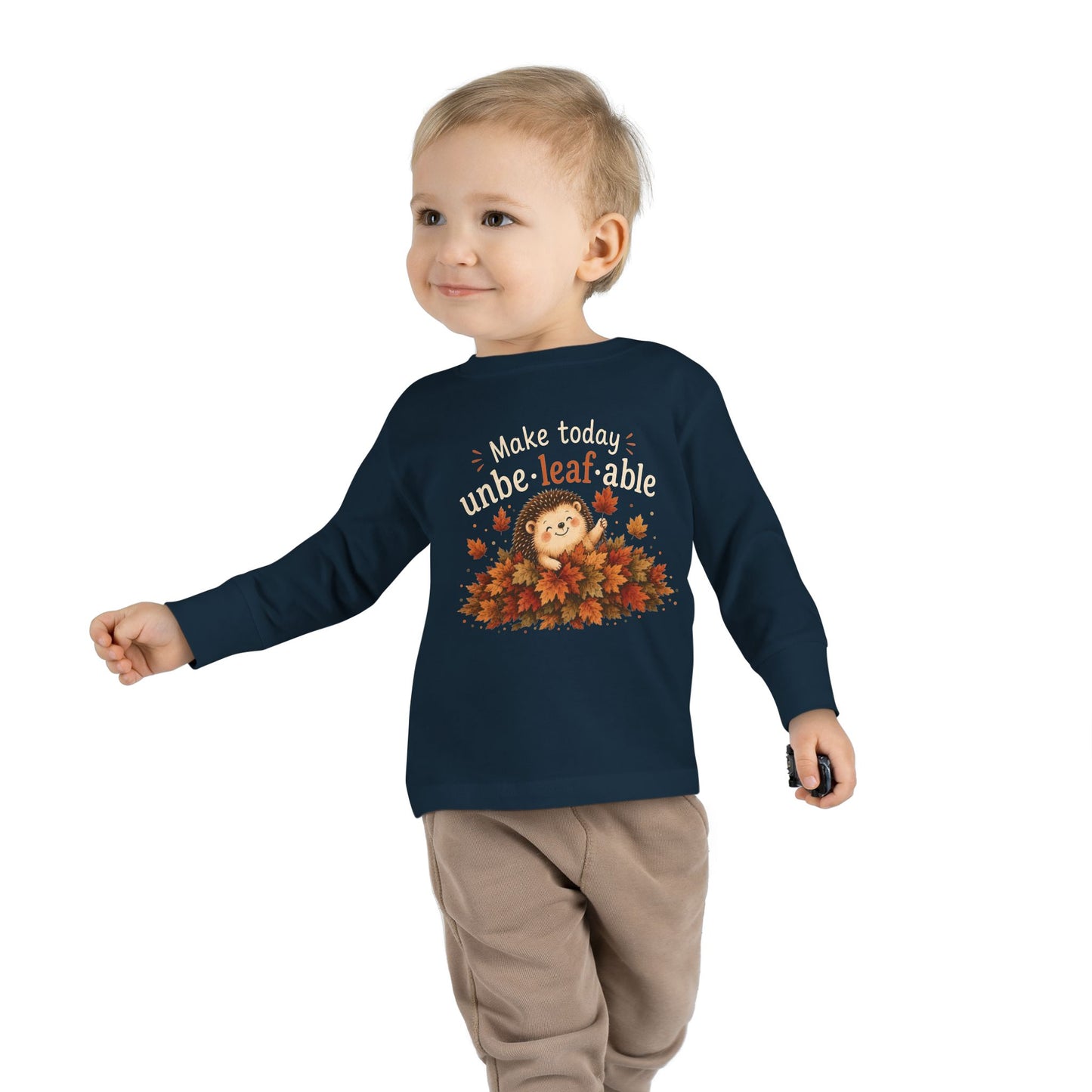 Toddler Long Sleeve Tee — "Make Today Unbe-leaf-able" Fall Hedgehog shirt