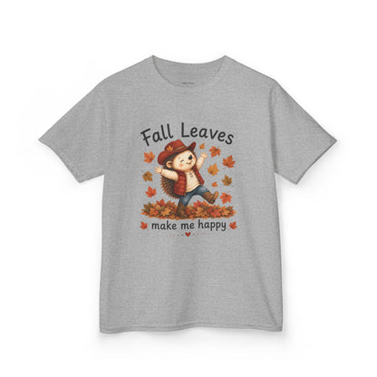 Kids T‑Shirt — 'Fall Leaves Make Me Happy' Cute Autumn Hedgehog Tee