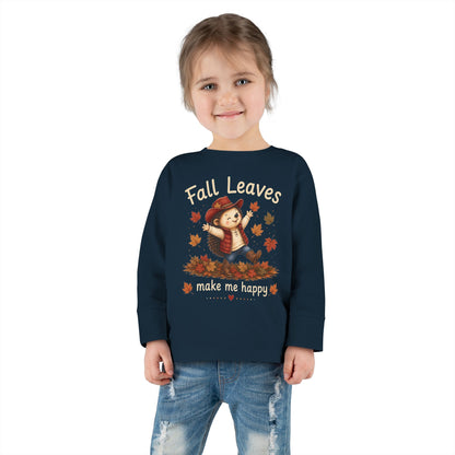 Toddler Long Sleeve Tee — "Fall Leaves Make Me Happy" Cute Autumn Hedgehog