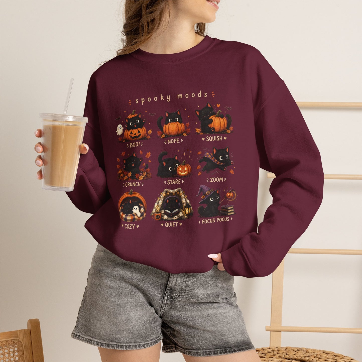 Mini Cats Halloween Sweatshirt — "Spooky Moods"