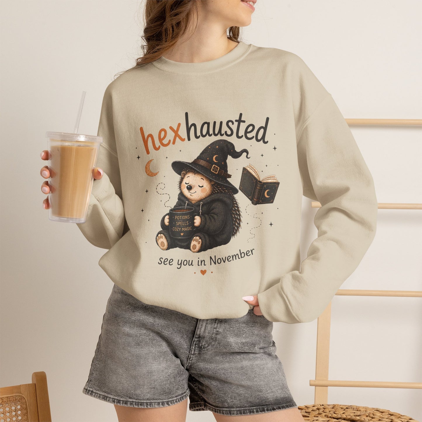 Halloween Sweatshirt — "Hexhausted" See you in November