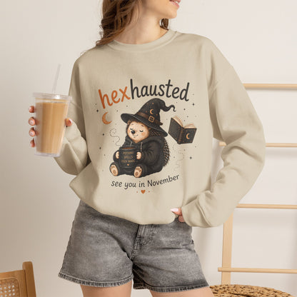 Halloween Sweatshirt — "Hexhausted" See you in November