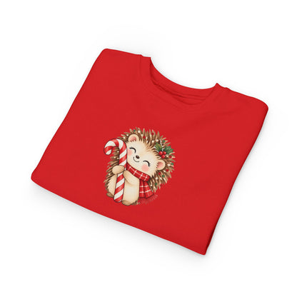Toddler Sweatshirt - Cute Christmas Hedgehog with Candy Cane