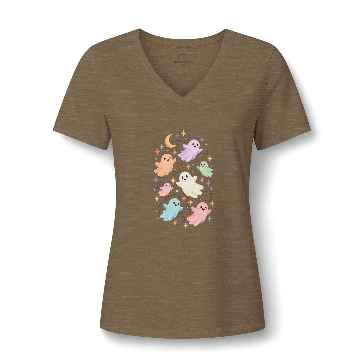 Women's V-Neck Tee — Cute Pastel Ghosts Halloween Graphic