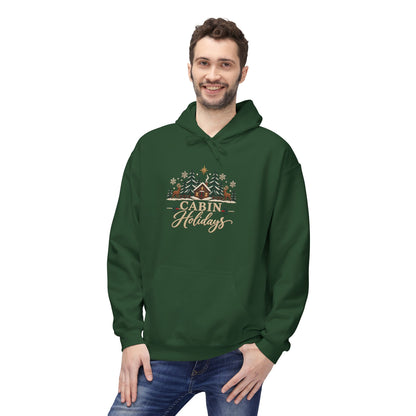Cabin Holidays Midweight Fleece Hoodie - Faux-Embroidery, S - 5XL