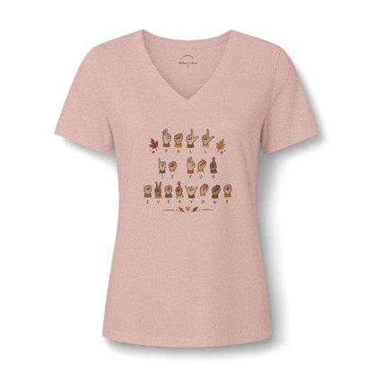 ASL Alphabet V-Neck Tee — Women's Sign Language Graphic T-Shirt  "Fall is for Everyone"
