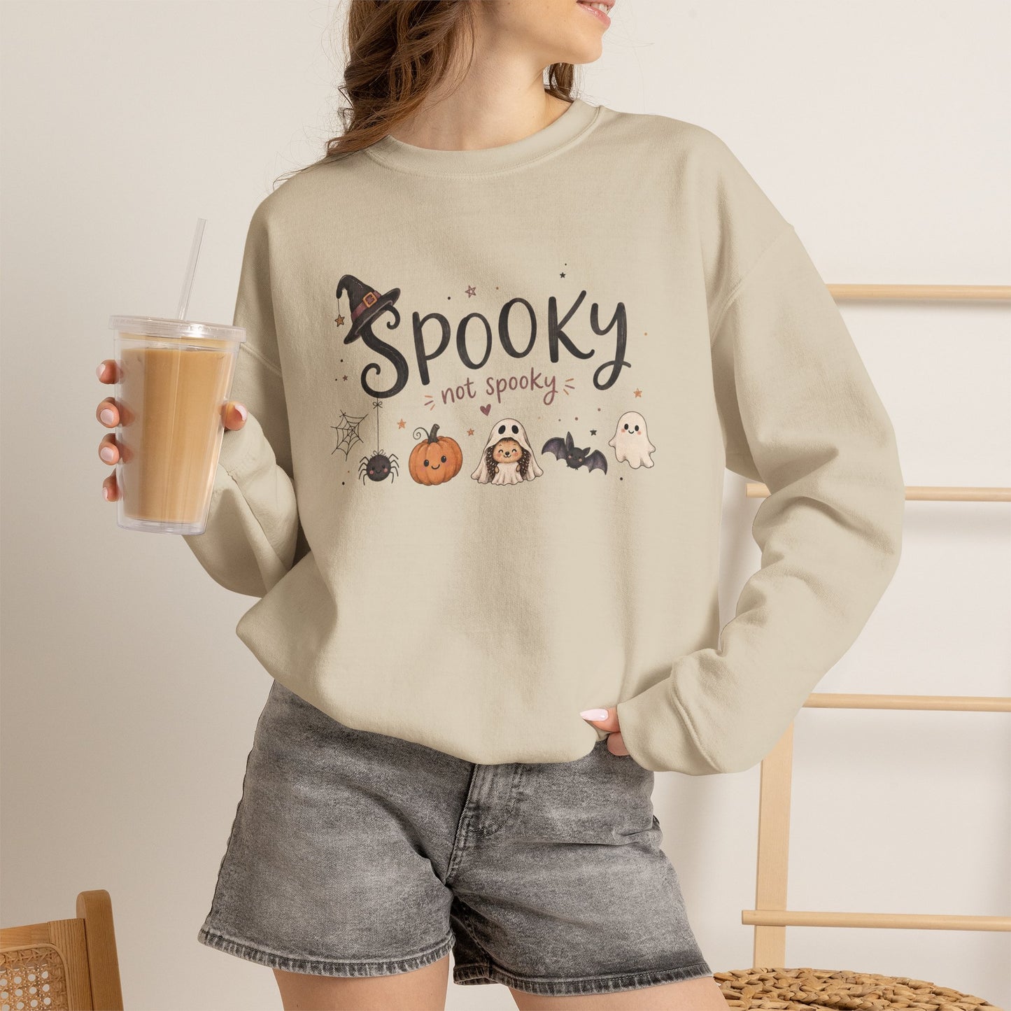 Spooky (Not Spooky) Halloween Crewneck Sweatshirt — Cute Ghosts & Pumpkin Graphic