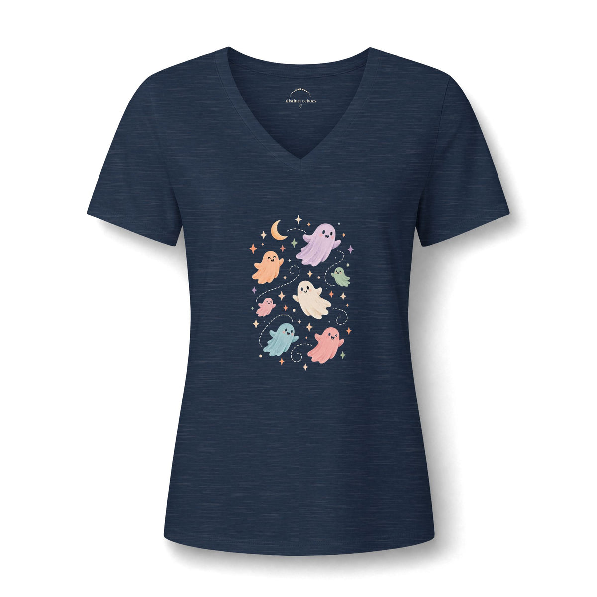 Women's V-Neck Tee — Cute Pastel Ghosts Halloween Graphic