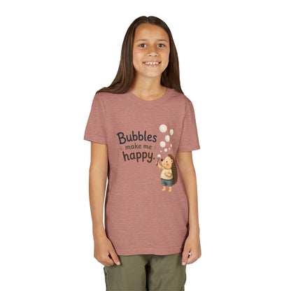 Youth Tee — "Bubbles Make Me Happy" Hedgehog Bubble-Blowing Kids Shirt