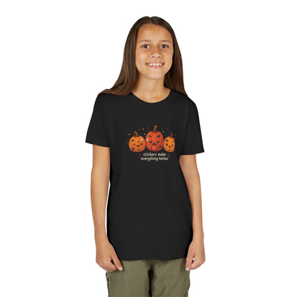 Youth Halloween Pumpkin Trio Tee - Stickers Make Everything Better