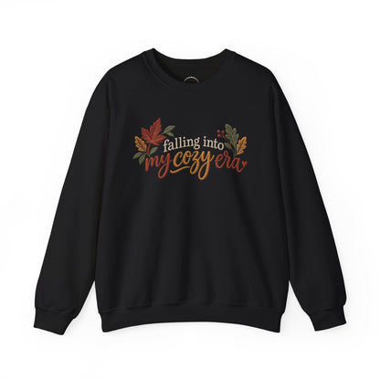 'Falling Into My Cozy Era' -Faux-Embroidery Sensory Friendly Autumn Sweatshirt