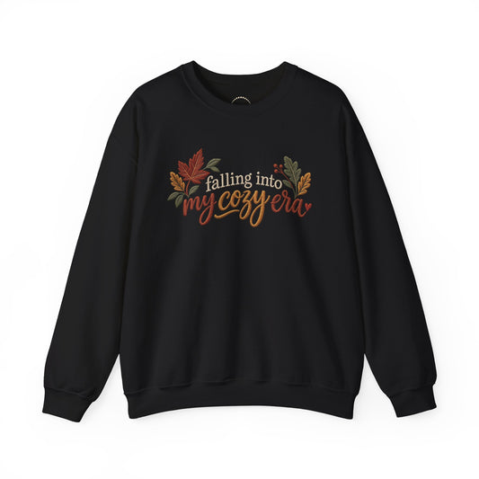 'Falling Into My Cozy Era' -Faux-Embroidery Sensory Friendly Autumn Sweatshirt