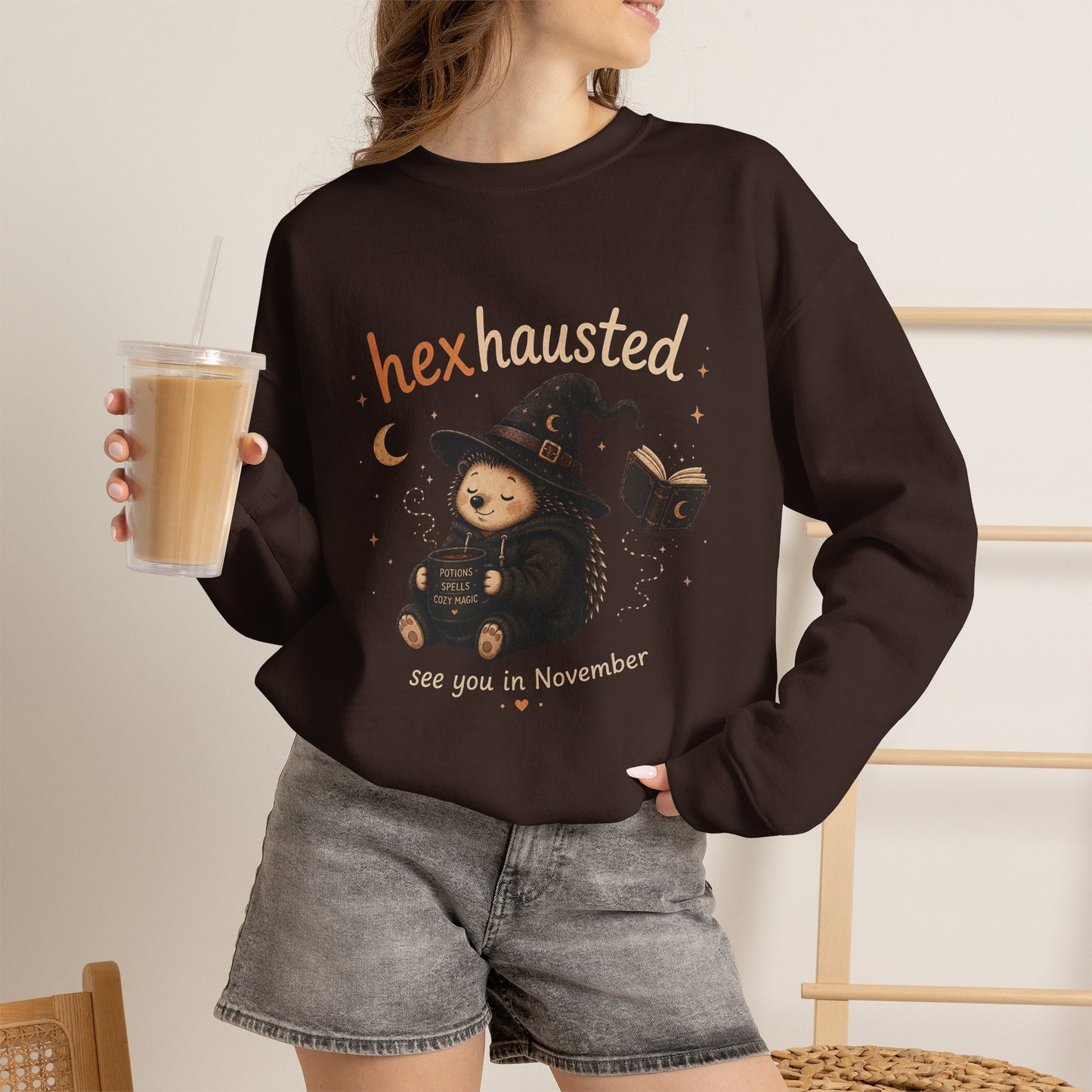 Halloween Sweatshirt — "Hexhausted" See you in November