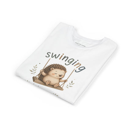 Hedgehog Swing Youth Tee – “Swinging Helps Me Think” Cute Kids Graphic T-Shirt