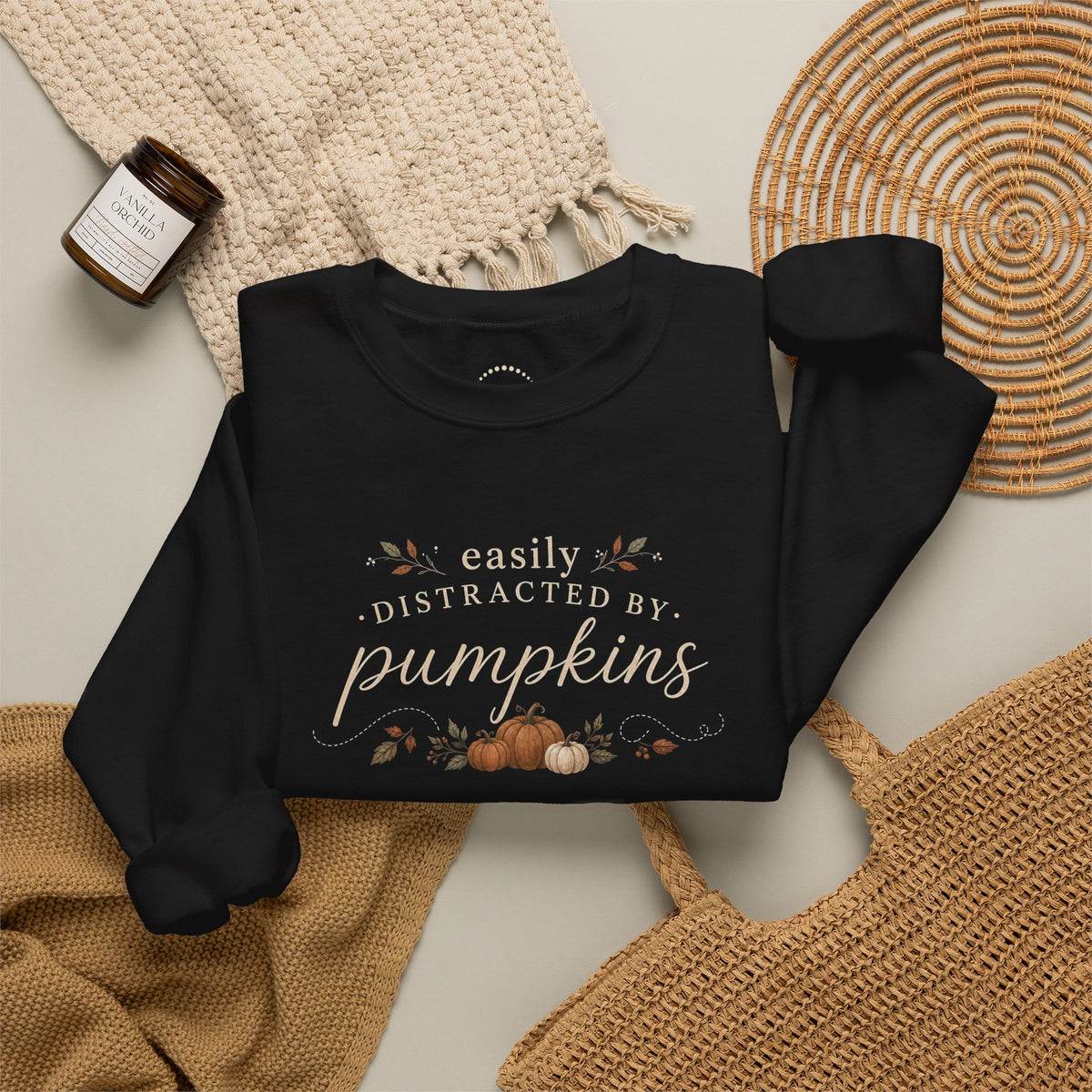 "Easily Distracted By Pumpkins" — Cozy Fall Pumpkin Sweatshirt