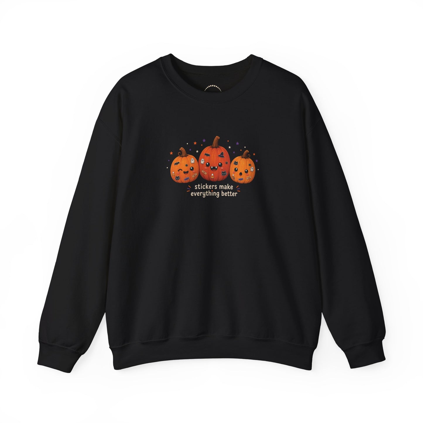 Pumpkin Trio Sweatshirt - 'Stickers Make Everything Better' Halloween Fun