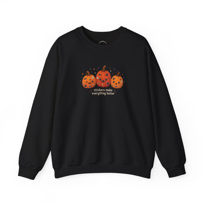 Pumpkin Trio Sweatshirt - 'Stickers Make Everything Better' Halloween Fun