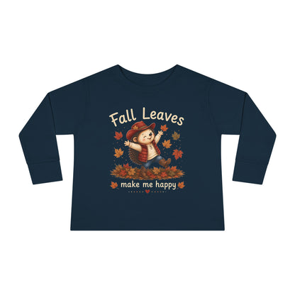 Toddler Long Sleeve Tee — "Fall Leaves Make Me Happy" Cute Autumn Hedgehog