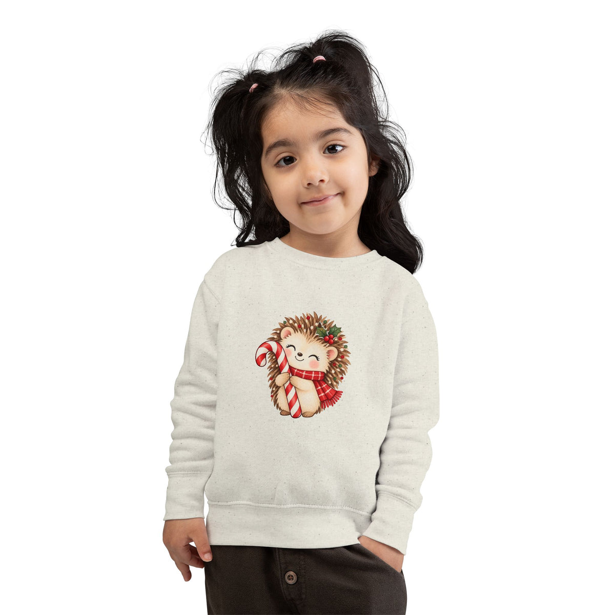 Toddler Sweatshirt - Cute Christmas Hedgehog with Candy Cane
