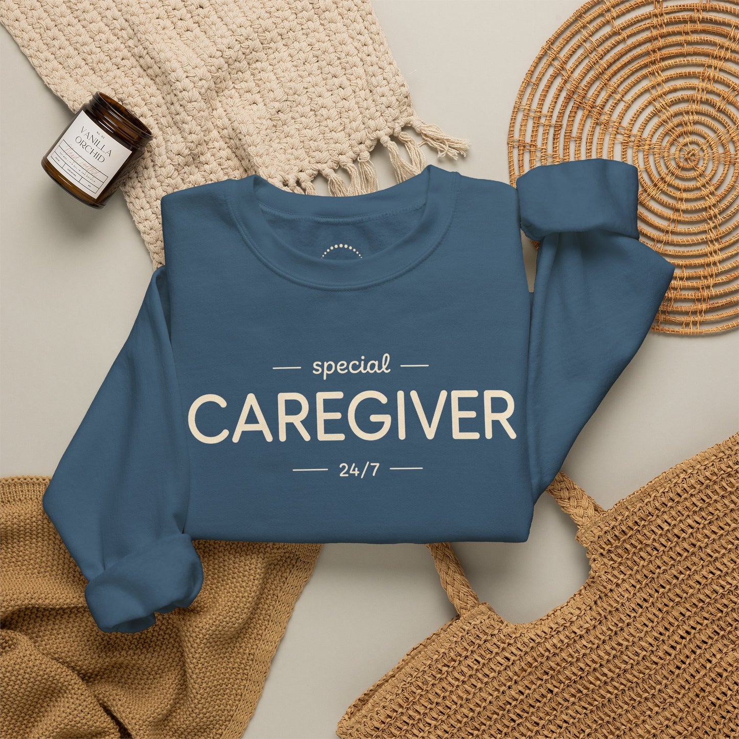 Caregiver Crewneck Sweatshirt — "Special Caregiver 24/7" Comfort Pullover