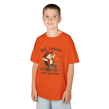 Kids T‑Shirt — 'Fall Leaves Make Me Happy' Cute Autumn Hedgehog Tee