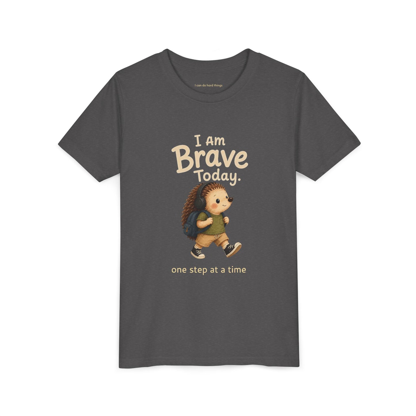Youth Tee — "I Am Brave Today" Hedgehog Inspirational Kids Shirt