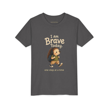 Youth Tee — "I Am Brave Today" Hedgehog Inspirational Kids Shirt