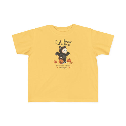Toddler Tee — "One House at a Time" Cute Bat Halloween Shirt