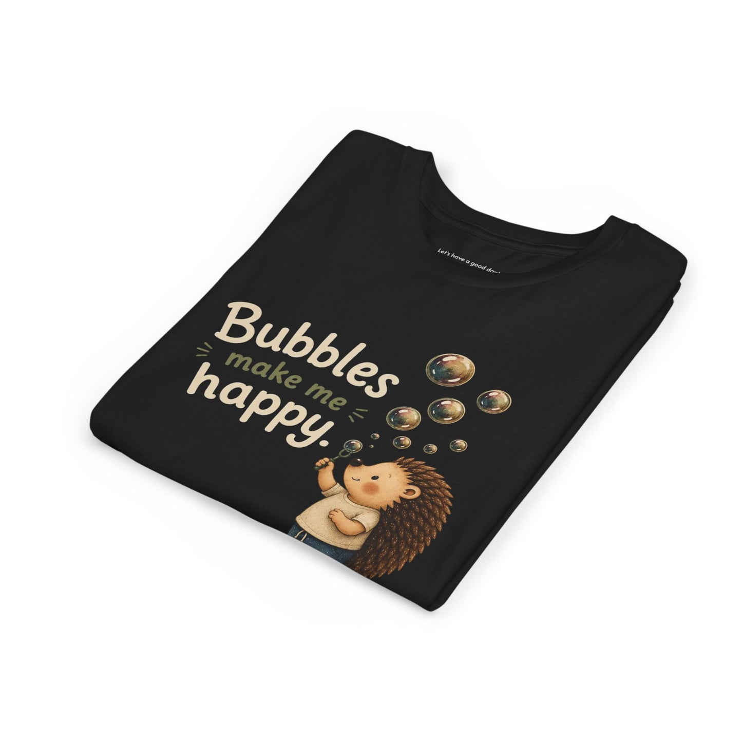 Youth Tee — "Bubbles Make Me Happy" Hedgehog Bubble-Blowing Kids Shirt