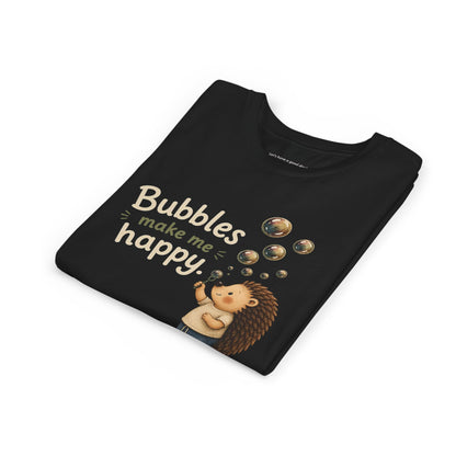 Youth Tee — "Bubbles Make Me Happy" Hedgehog Bubble-Blowing Kids Shirt