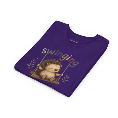 Hedgehog Swing Youth Tee – “Swinging Helps Me Think” Cute Kids Graphic T-Shirt