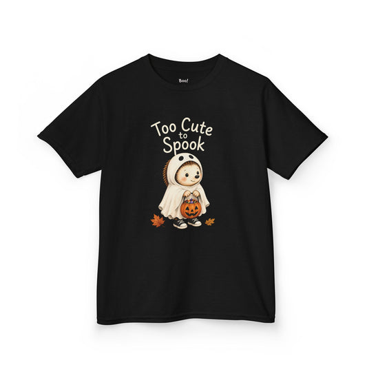 Kids T-Shirt— "Too Cute to Spook" Halloween Ghost