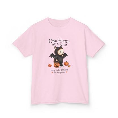 Youth T-Shirt - "One House at a Time"  Bat Halloween Tee