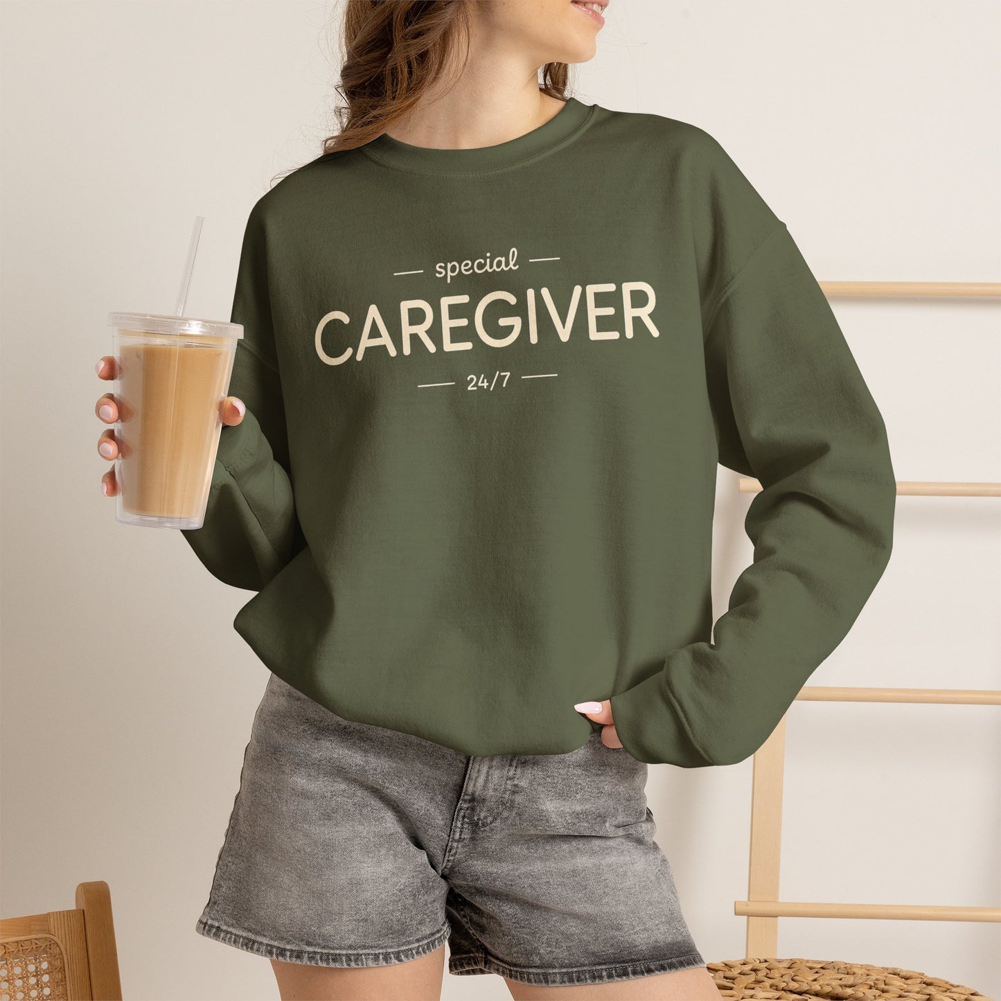 Caregiver Crewneck Sweatshirt — "Special Caregiver 24/7" Comfort Pullover