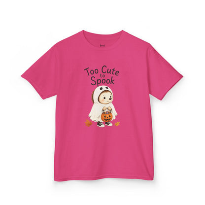 Kids T-Shirt— "Too Cute to Spook" Halloween Ghost