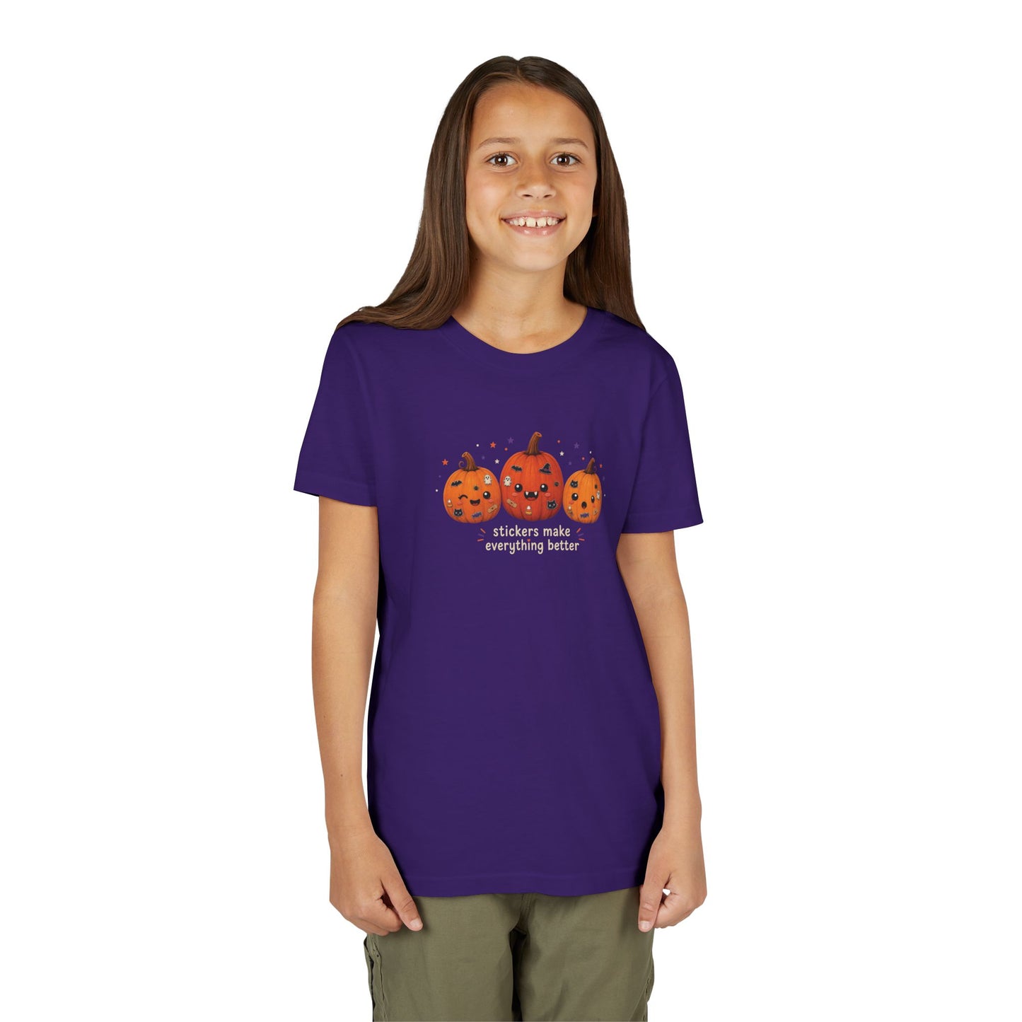 Youth Halloween Pumpkin Trio Tee - Stickers Make Everything Better