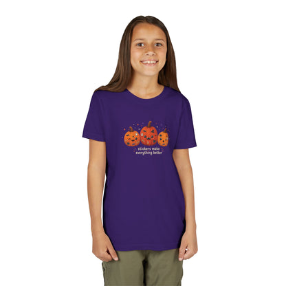 Youth Halloween Pumpkin Trio Tee - Stickers Make Everything Better