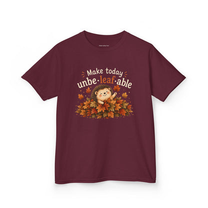 Youth Tee – "Make Today Unbe-leaf-able" Fall Hedgehog tshirt
