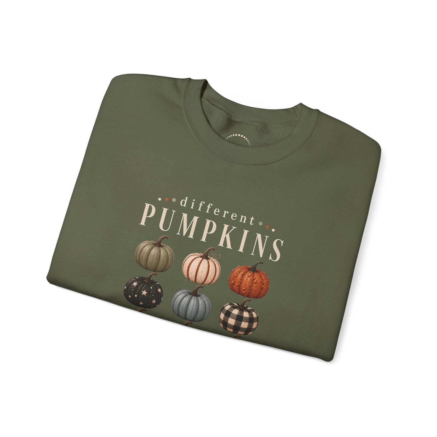 Crewneck Sweatshirt — 'Different Pumpkins, Same Patch' Fall Graphic Pullover