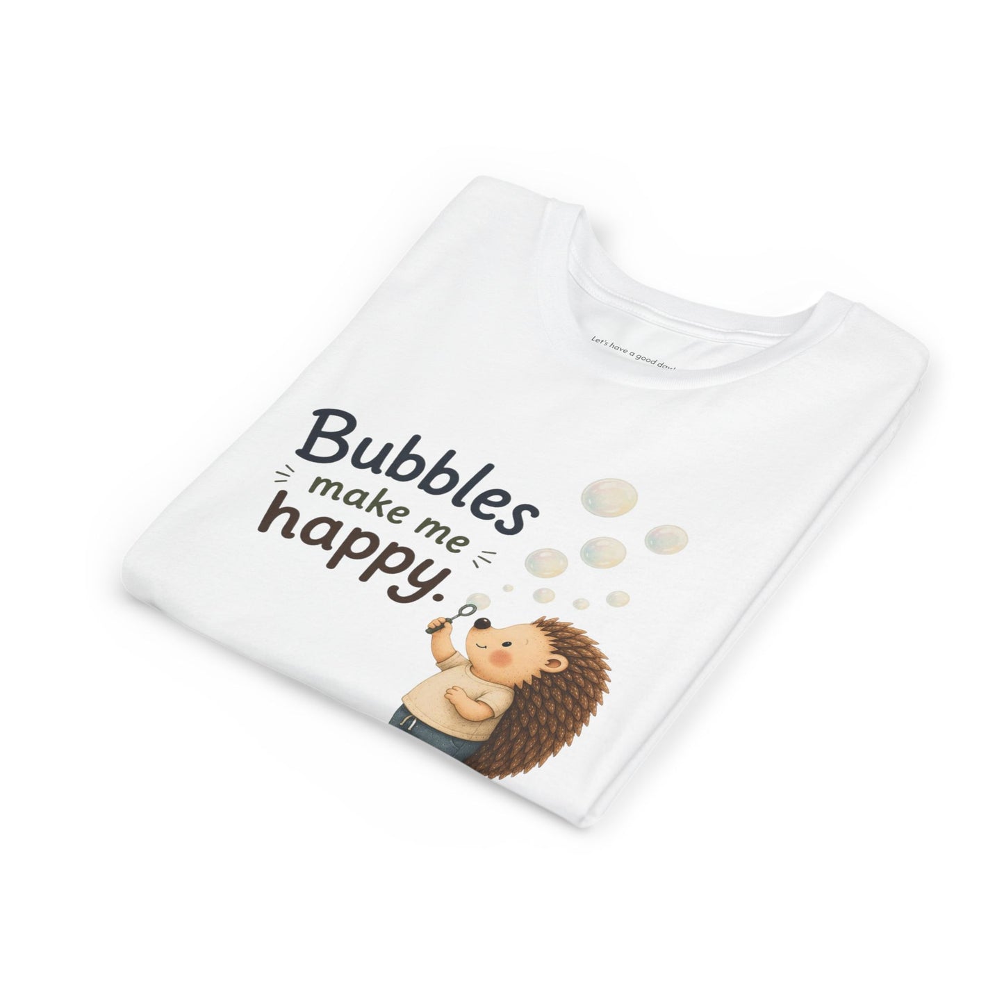 Youth Tee — "Bubbles Make Me Happy" Hedgehog Bubble-Blowing Kids Shirt
