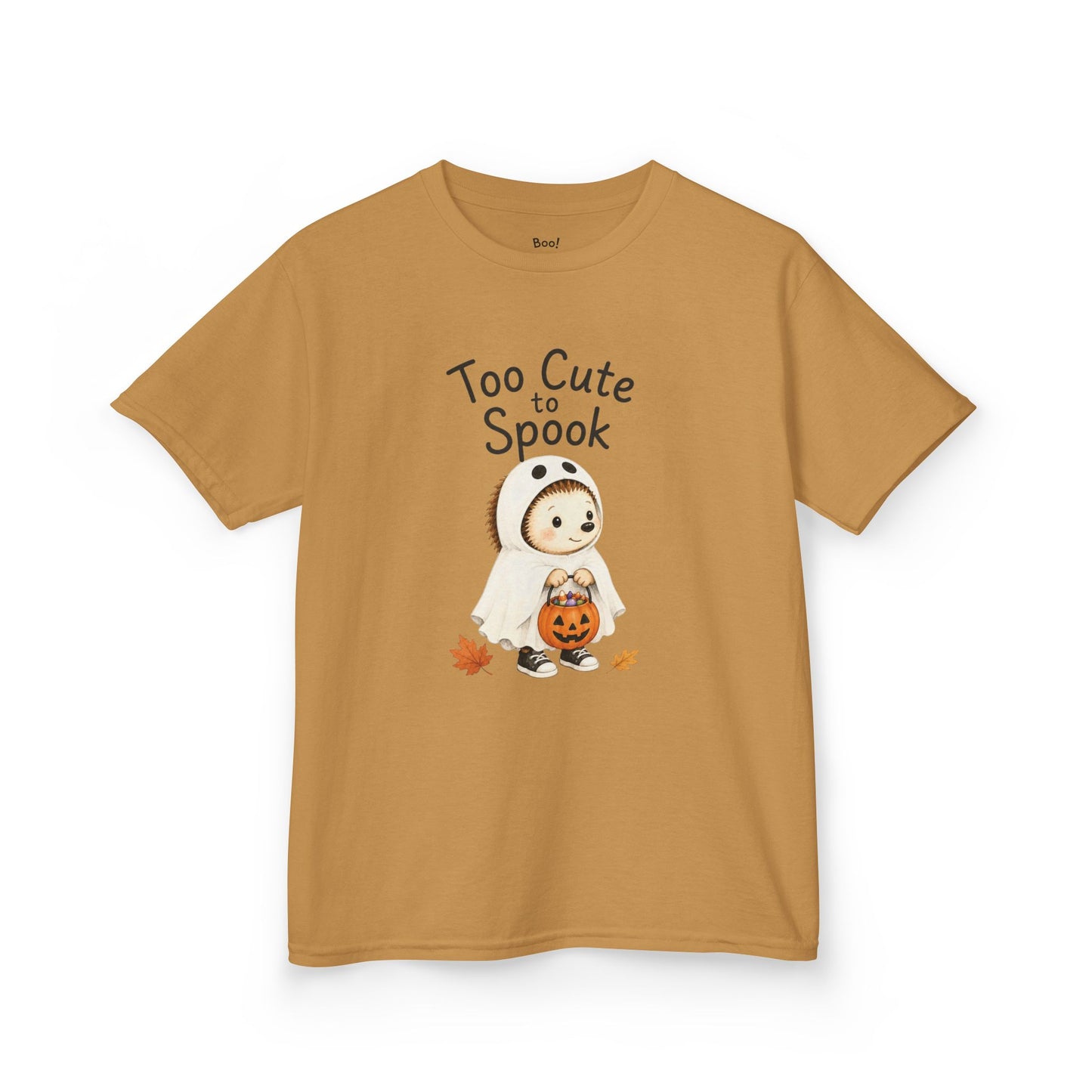 Kids T-Shirt— "Too Cute to Spook" Halloween Ghost