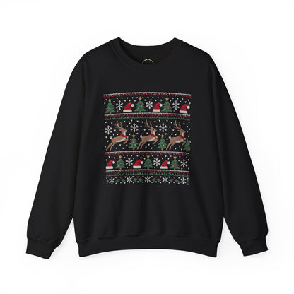 Festive Reindeer Faux-Knit Christmas Crewneck Sweatshirt