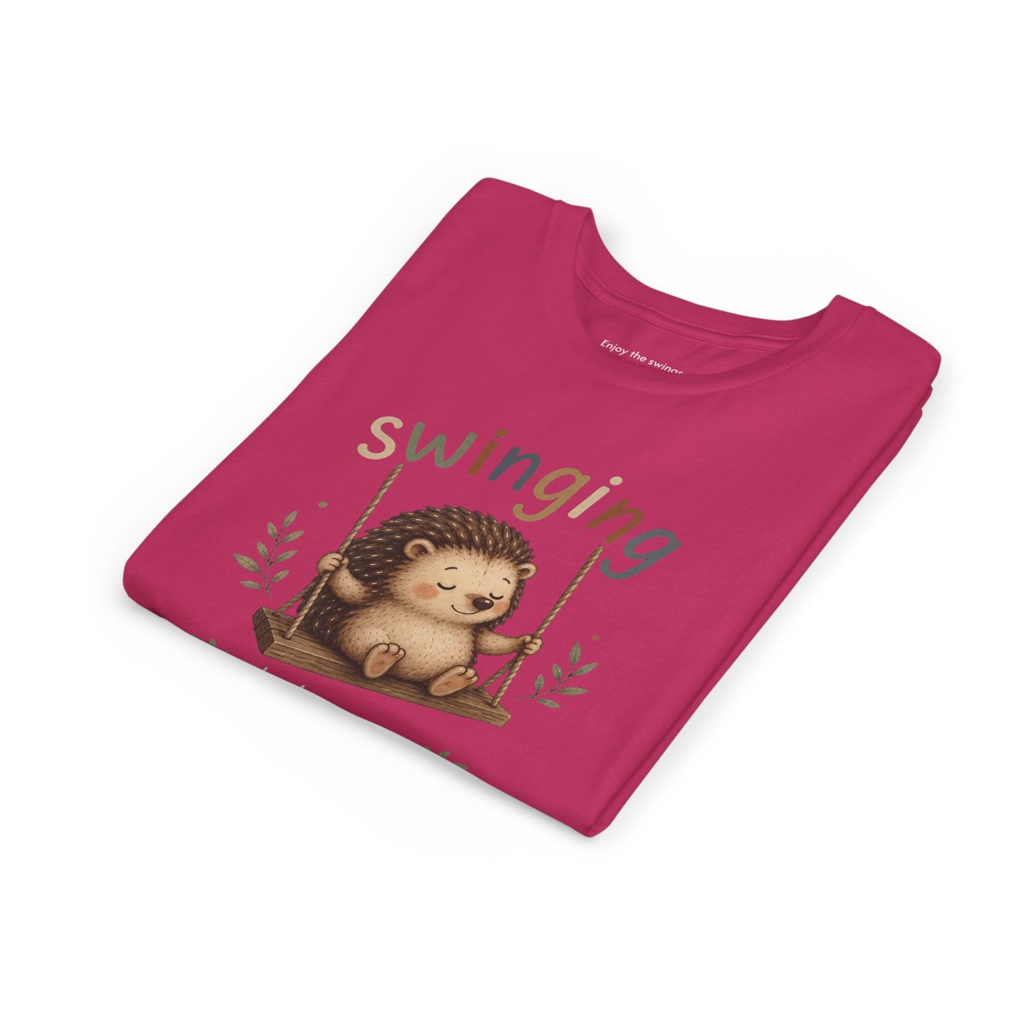 Hedgehog Swing Youth Tee – “Swinging Helps Me Think” Cute Kids Graphic T-Shirt