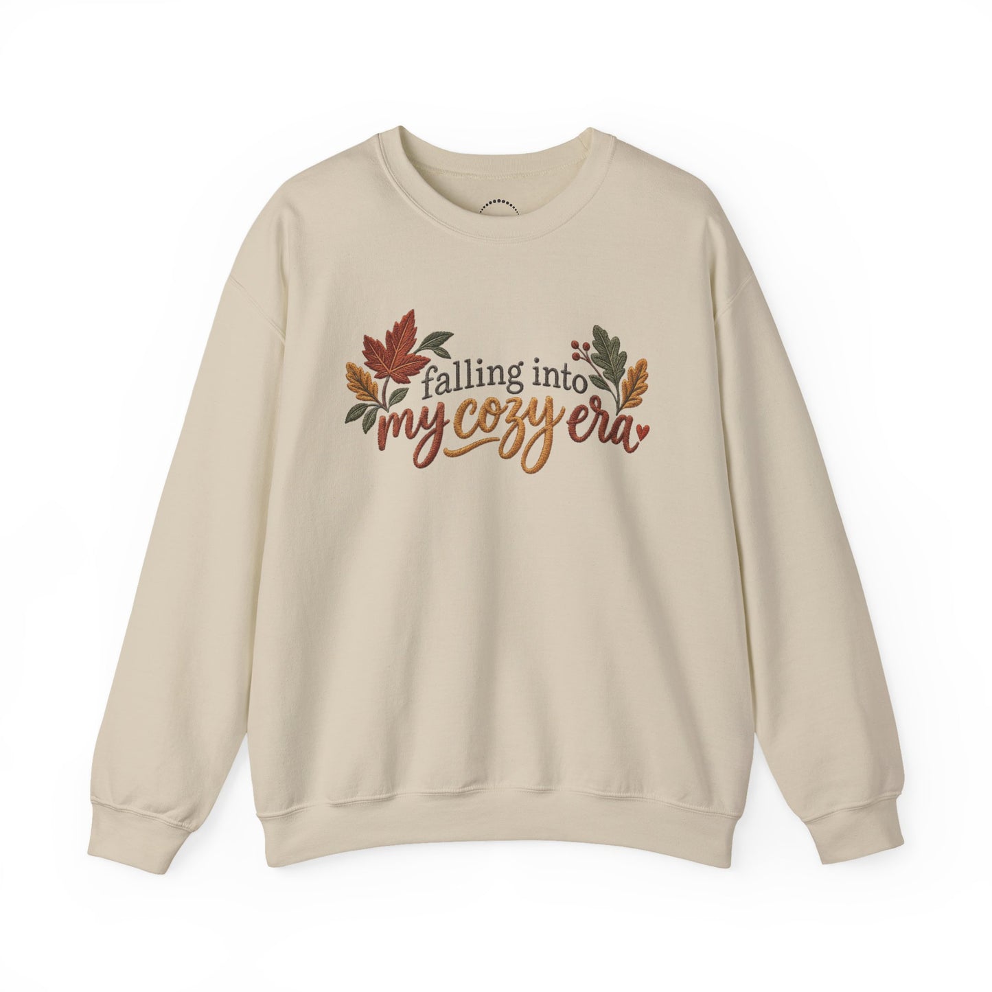 'Falling Into My Cozy Era' -Faux-Embroidery Sensory Friendly Autumn Sweatshirt