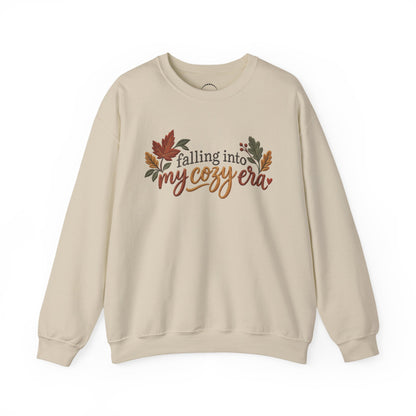 'Falling Into My Cozy Era' -Faux-Embroidery Sensory Friendly Autumn Sweatshirt