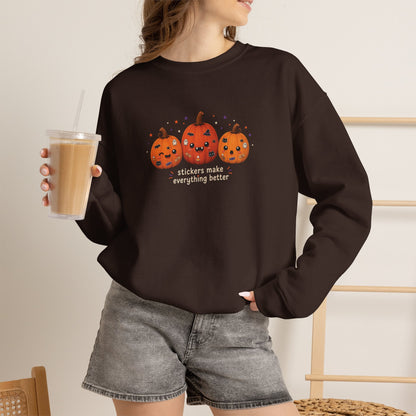 Pumpkin Trio Sweatshirt - 'Stickers Make Everything Better' Halloween Fun