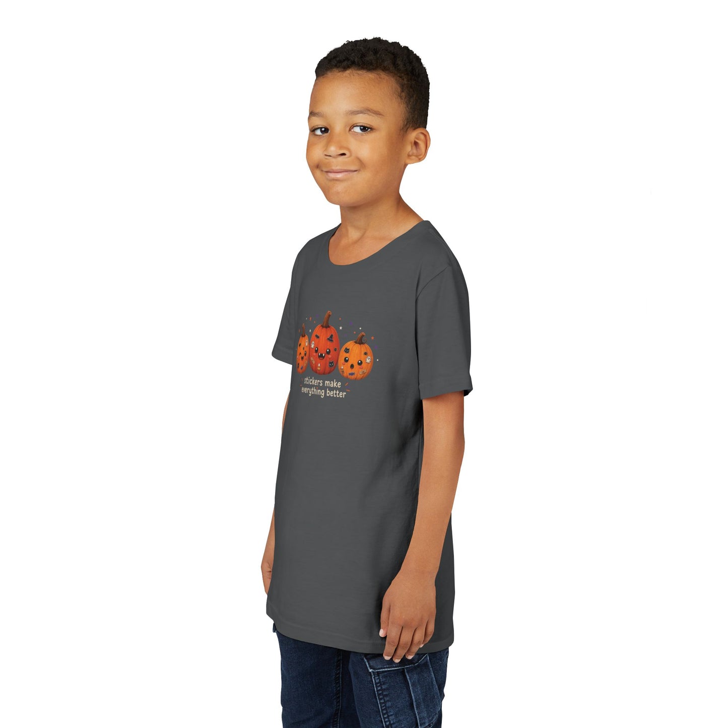 Youth Halloween Pumpkin Trio Tee - Stickers Make Everything Better